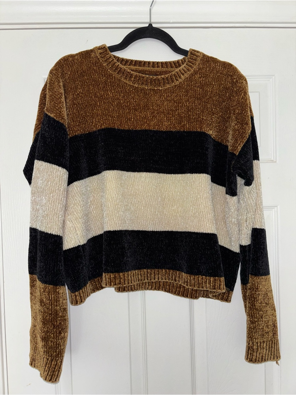Volcom Striped Chenille Crewneck in Brown, Black & Cream